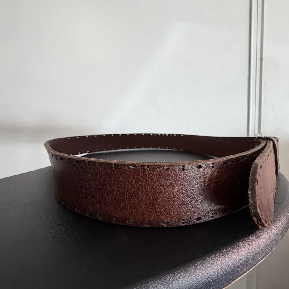 Martin Dingman Brown Leather Belt Made in Italy Men’s 42 Distressed Western